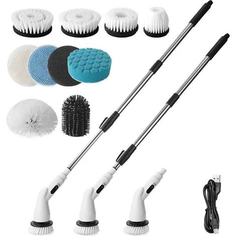 Cepillo De Limpieza Electrico - 8 Cabezas Interchangeables - Mango Telescopico Ajustable 30-137 Cm - 2 Velocidades - Resistente Al Agua Ip X7 - Recargable Por Usb C - Para Baño Y Cocina - 1 Unidad (1/5)