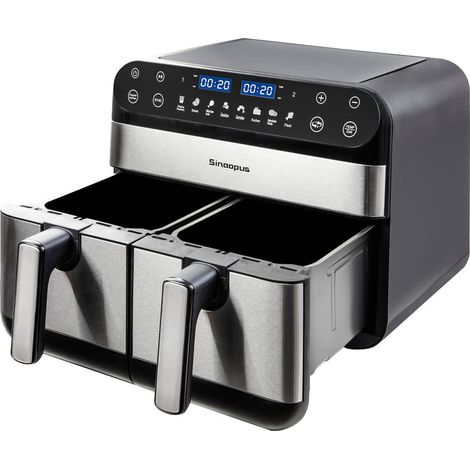 10L XXL Doppelkammer Heißluftfritteuse 2400W mit 2 Körben, 8 Programmen, SYNC-Funktion, LED-Touchdisplay und Timer (1/5)