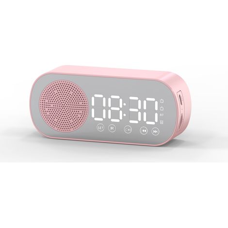 Digitaler Radiowecker – Tragbarer Wecker mit Bluetooth-Lautsprecher und großem LED-Display, ideal als Morgenradiowecker im Schlafzimmer oder Büro, Pink.