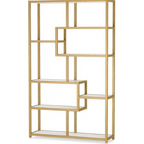 Étagère ouverte moderne en métal doré avec 8 tablettes en marbre blanc (1/5)