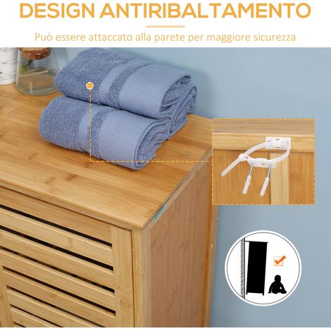 Armoire bambou 2 portes 68x32x86 cm, meuble de salle de bain moderne avec étagères ventilées, rangement en bois naturel (1/5)