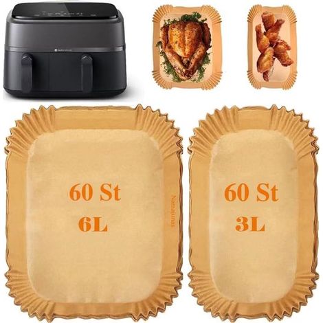 Carta da forno per friggitrici ad aria Fogli di carta da forno per Tefal Easy Fry 5,2 l/3,1 l Inserti di carta usa e getta per Cookwise 9 l/Philips serie 3000 9 l 12 (1/5)