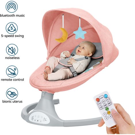 Insma – Transat bébé automatique avec moustiquaire et musique – Télécommande – 5 modes d'oscillation – Housse amovible en tissu écologique – 65x65x71.5cm (1/5)
