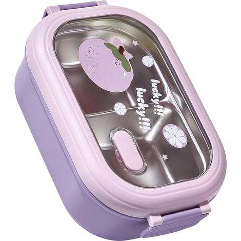 Boîte à lunch violette en acier inoxydable pour adultes, avec 2 compartiments, récipient alimentaire métallique étanche avec plateau intérieur amovible, idéale pour le travail et les voyages. (1/5)