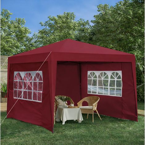 Pabellón plegable 3x3 m impermeable metal burdeos OKMYHOME (1/5)