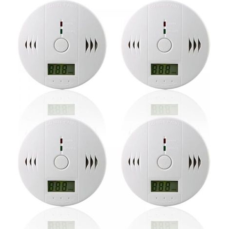 Carbon monoxide (CO) detector, 4 pieces, easy installation for CO protection. Ideal for home use.