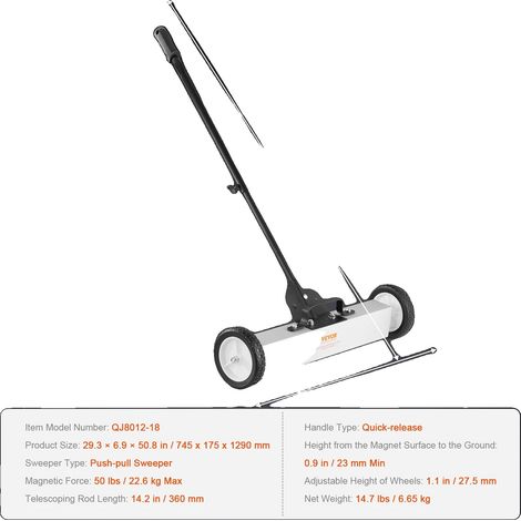 Balayeuse Magnétique, Design Pousse-Tire, Poignée à Dégagement Rapide (1/2)