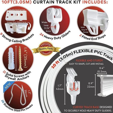 Ensemble de rail à rideaux courbe de 3 mètres, rail en PVC, rail coulissant silencieux, guide-rail flexible en forme d'arc en U en plastique