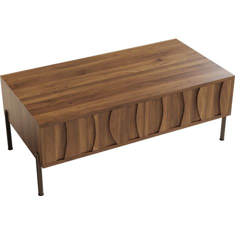 Mesa de centro retro de MDF y aglomerado con 2 cajones, 105 x 55 x 41 cm, color natural (1/5)