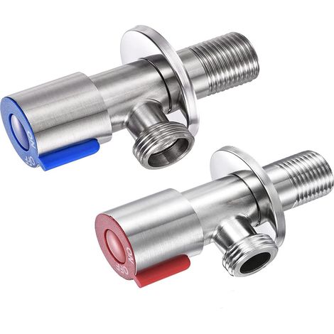 2 válvulas angulares de acero inoxidable, válvulas de cierre de agua fría y caliente para baño montadas en la pared, válvulas reguladoras, 1/2 pulgada.
