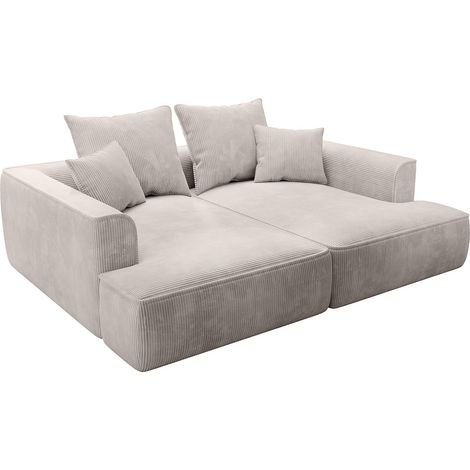Vente-Unique – Canapé droit 3 places en velours côtelé beige – Assise profonde déhoussable – Confort équilibré – Fabrication européenne