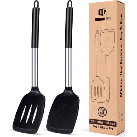 Lot de 2 spatules en silicone solides, spatules de cuisine fendues antiadhésives,ustensiles de cuisine (1/5)