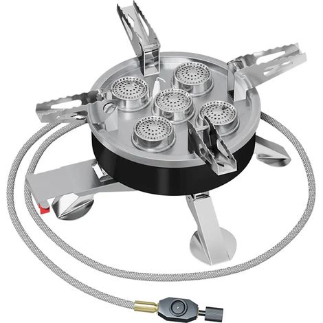 Réchaud à gaz portable 11800W pour le camping, pliable, 5 brûleurs, puissant, avec sac de rangement, idéal pour la randonnée, les pique-niques et la cuisine en plein air. (1/4)