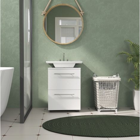 Mueble bajo lavabo (41.5x35.5x59 cm), con hueco en U, cajón y puerta, madera, blanco (1/5)
