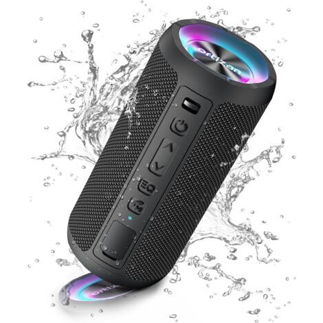 –Enceinte Bluetooth portable 5.0 étanche IPX7 –Son stéréo 360° avec basses puissantes –30 heures de lecture –Double appairage stéréo (1/5)