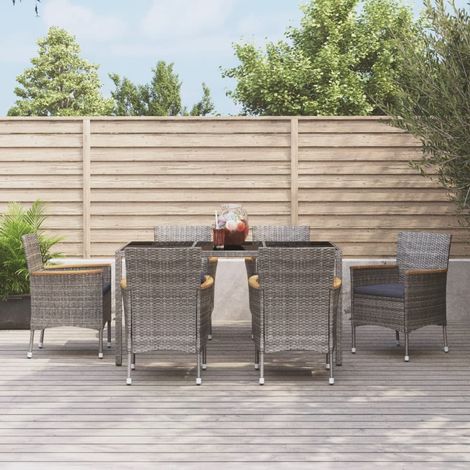 7-tlg. Garten-Essgruppe mit Kissen Grau Poly Rattan (1/5)