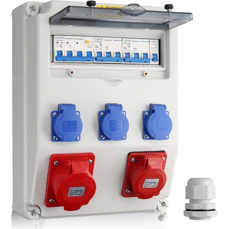 Coffret Électrique de Chantier IP66, 2 CEE 16/32A + 3 Schuko  Double Protection Interrupteur Différentiel + Disjoncteur(FI+LS), Boîtier ABS Robuste IP66, Prises IP54, Câblage Serti (1/5)