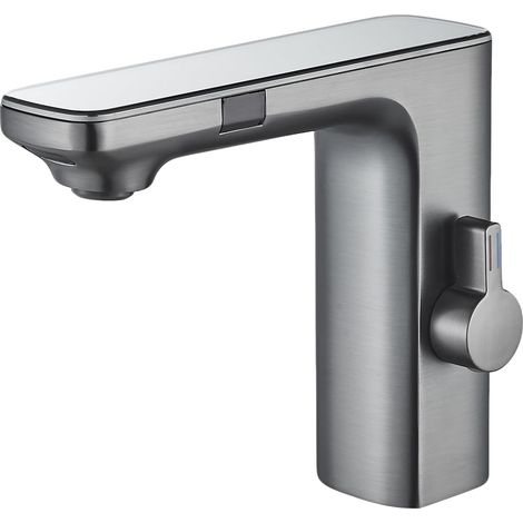Robinet Automatique sans Contact pour Salle de Bain,Robinet d'Évier de Salle de Bain Alimenté par Piles en Laiton Activé par le Mouvement Mains Libres avec Boîtier de Contrôle,Noir (1/5)