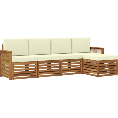 Conjunto de sofás de exterior con cojín 5 pcs Natural y Crema vidaXL (1/5)