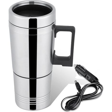 24 V 300 ml elektrischer Reise-Wasserkocher fürs Auto, elektrisch beheizter Becher aus Edelstahl fürs Auto mit Heizbecher für Wasser, Tee, Kaffee, Milch(24 V)