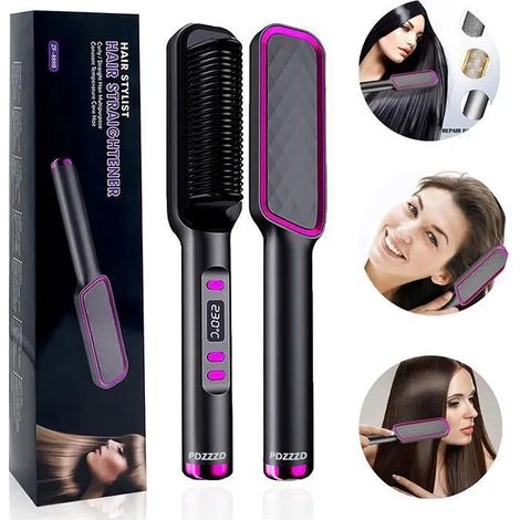 Brosse lissante chauffante - 30 réglages de température - Anti-échaudage - Chauffage rapide - Peigne intégré - 110-240 V