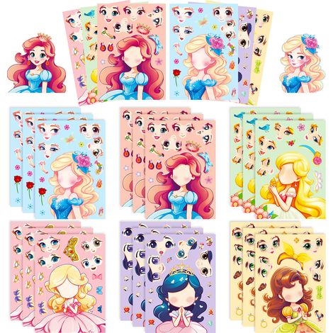 18 Prinzessinnen-Gesichtstausch-Sticker: Niedliche Cartoon-DIY-Prinzessinnen-Make-a-Mace-Puzzle-Sticker, Weihnachtsgeschenk