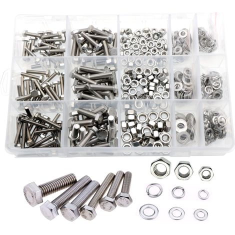 Coffret assortiment boulonnerie 550 pièces Boulons hexagonaux à tête plate avec vis, écrous et rondelles M4 M5 M6 (1/3)