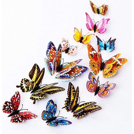 Lot de 12 stickers muraux papillons 3D phosphorescents - Décorations papillons magnétiques - Stickers muraux - Stickers muraux pour chambre - Plusieurs couleurs - 10 x 8 cm - Magnétiques/autocollants (1/5)