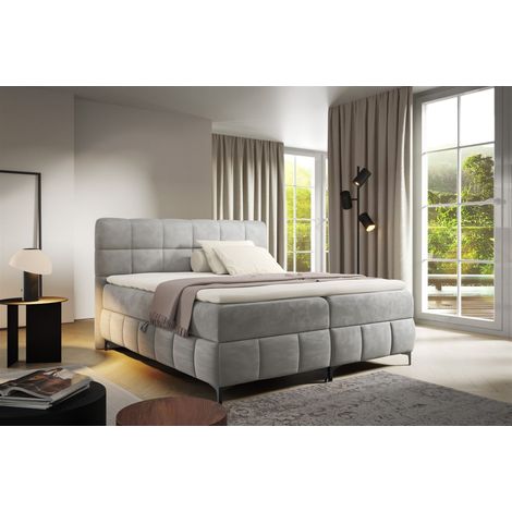 Boxspringbett Schlafzimmerbett SOPHIE 100x200cm Stoff Salvador Silbergrau (1/5)