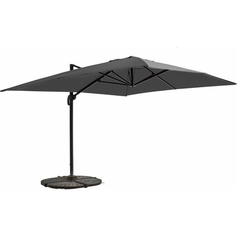 Parasol déporté 3x4m et 4 dalles lestées aluminium gris anthracite