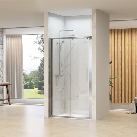 Synergy Designer Single Sliding Door Chrome Shower Door 800 x 1000mm, Tray & Waste Set Slider (1/4)