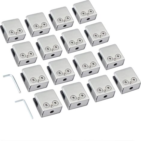 16 PCS Pince Verre 8-10mm en Acier Inoxydable 304 Réglable Angulairement Fixation Miroir Mural, pour Garde-Corps d'Escalier Clôture de Piscine (1/5)