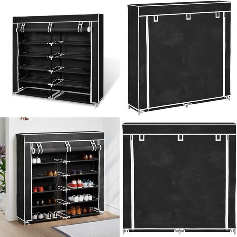 Zapatero de tela con cubierta negro 115x28x110 cm - Mueble de zapatos - Almacenamiento de zapatos