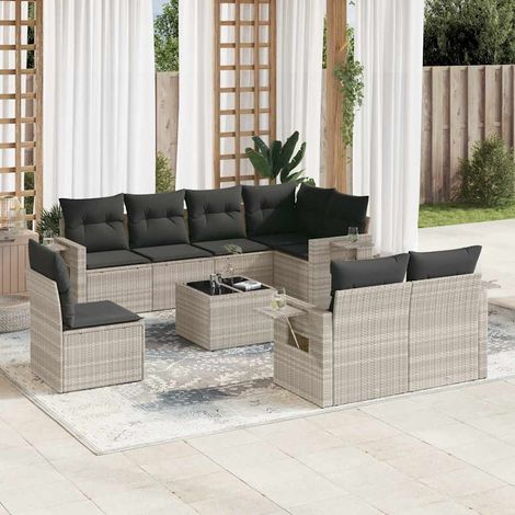 vidaXL Set muebles jardín 9 pzas y cojines ratán sintético gris claro (1/3)