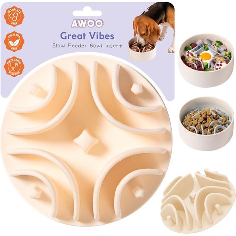 Pet silicone slow feeder, pet suction cup slow feeder, bottom suction cup silicone anti-choking slow feeding mat, almond color -