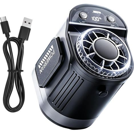 Ventilador portátil con linterna, recargable y con clip, ideal para acampar y hacer senderismo, color gris. (1/5)