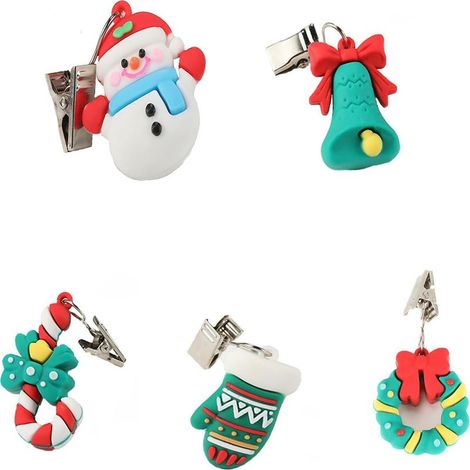 Pinces de table décoratives sur le thème de Noël – Lot de 5 – Pinces de table coupe-vent – Jolies pinces de table décoratives – Fabriquées en caoutchouc souple et en acier inoxydable (1/5)