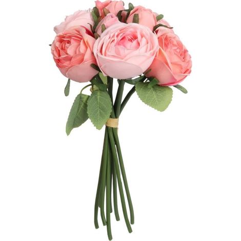Ramo de rosas artificiales (9 unidades, 28 cm) en color salmón, de alta calidad. (1/3)