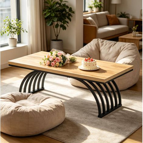 Table basse 120 cm noir et brun en métal et bois avec design ouvert (1/5)