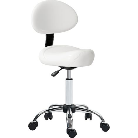 Tabouret pivotant avec dossier et roulettes, chaise réglable pour salons de beauté et studios de tatouage, 50 x 50 x 83-98 cm, blanc (1/5)