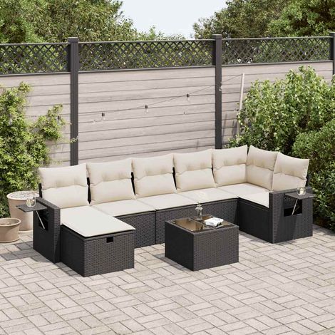 Salon de jardin 8 pcs avec coussins noir résine tressée vidaXL (1/5)