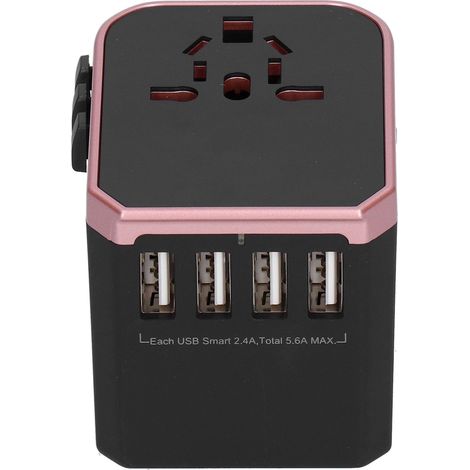 Adaptateur de voyage international prises UK UE US JP AU CN 4 ports USB + port TypeC 100240V (Rose) (1/5)