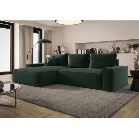 Ecksofa Schlafsofa Sofa WALKEN Stoff Poso Grün Ottomane Links (1/4)