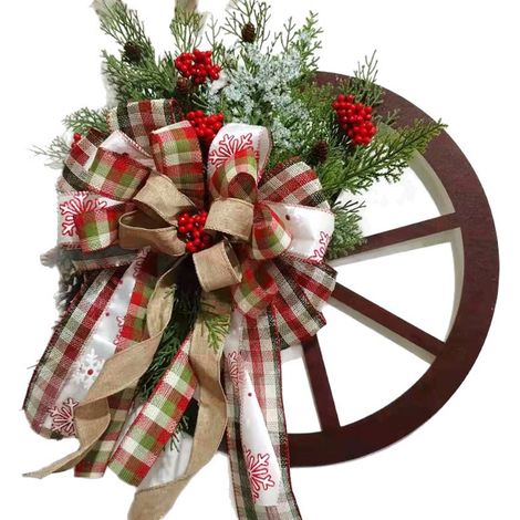Couronne de roue de Noël pour porte d'entrée – guirlande murale décorative, ornement de fête (1/5)