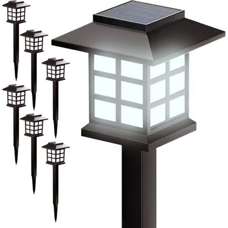 Lanterne Solaire Jardin - 6 Pièces - IP44 - Panneau Amorphe - LED Blanc Froid - Autonome Sans Câble - 10 Heures Éclairage (1/5)