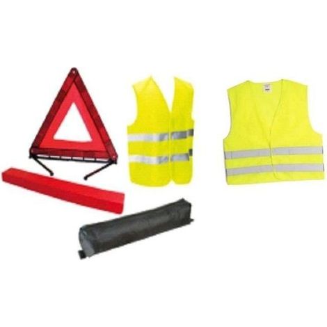 Sicherheitsset HTC EQUIPEMENTS - 1 Warndreieck 550g + 2 Sicherheitswesten gelb Größe XL 2 reflektierende Streifen