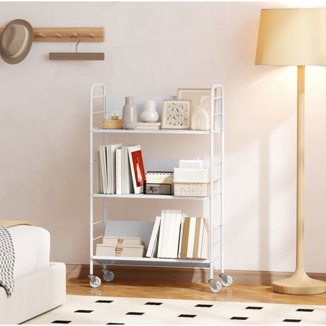 Bücherregal auf Rollen 3 Ebenen schmal Metall Weiß OKMYHOME (1/5)