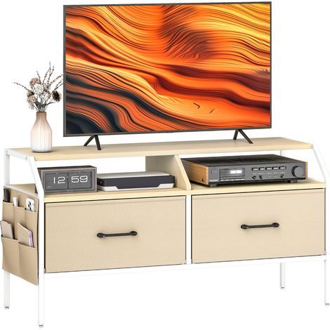 Industrial-Style TV Stand Cabinet - Natural Wood Finish