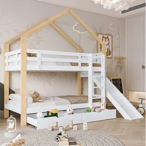 lit enfant couchage maison rangement 90x200 bois blanc OKMYHOME (1/5)