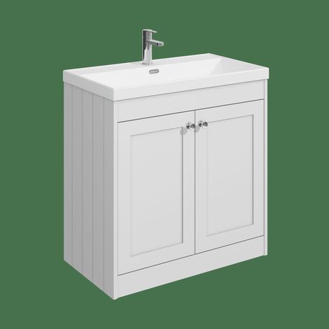 Balterley Butterton 800mm Floor Standing 2 Door Unit with Thin Edge Basin 1 Tap Hole - Satin White